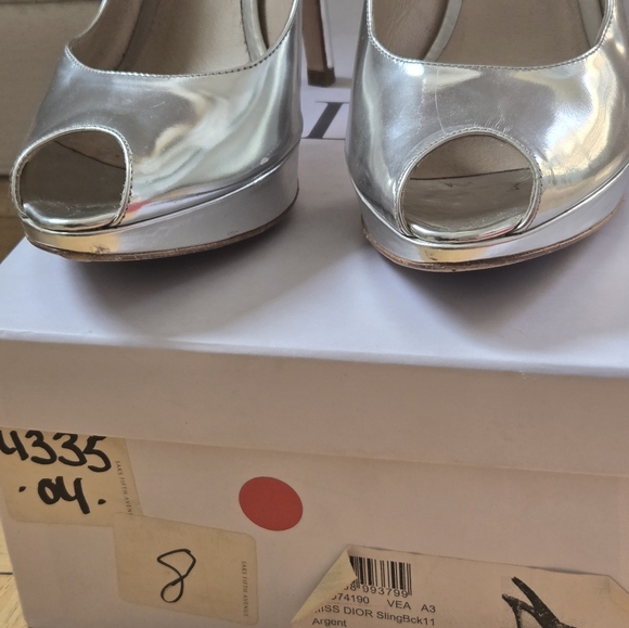 DIOR Elegant Silver Peep-Toe Slingback Heels Miss DIOR 38 - Picture 9 of 10